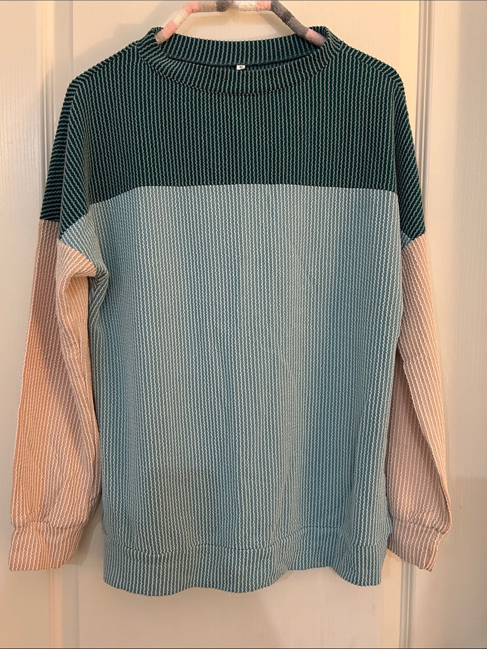 Colorblock Knit Sweater - Blue, Teal & Pink